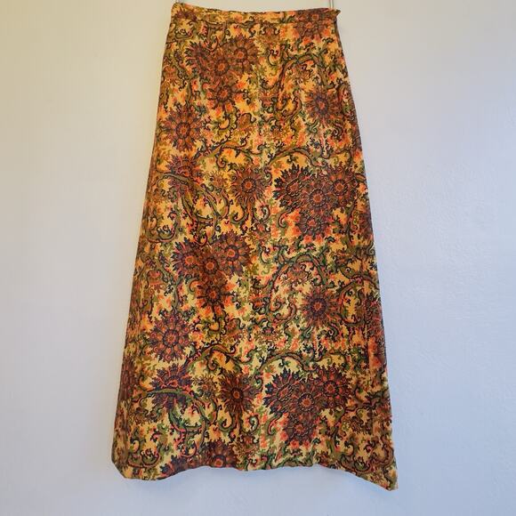 Vintage Handmade Autumn Floral Maxi Skirt | A-Line 70s Boho Lined | 30” Waist M - Picture 3 of 7